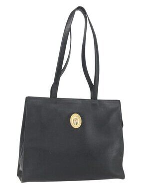 Christian Dior Hand Bag Leather Black Gold